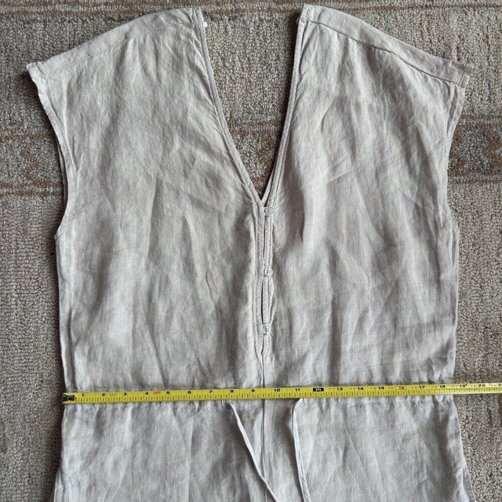Linen Wide Leg Jumpsuit Coastal Minimal Euro Summer Neutral Pockets Women M - Picture 10 of 15